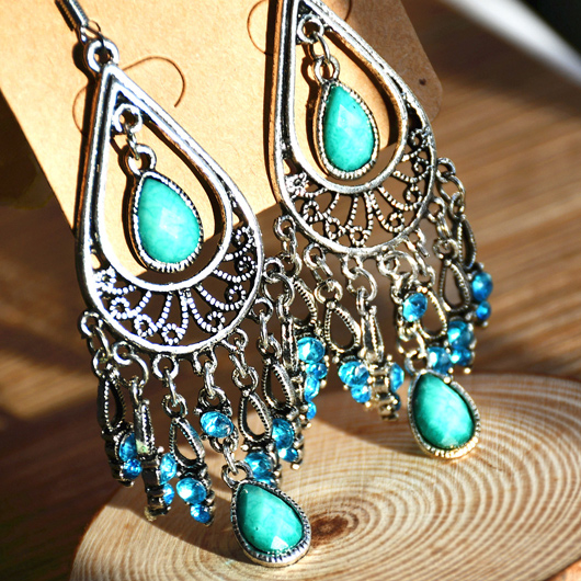 Turquoise jewelry,Contrast Color jewelry,Teardrop Design Rhinestone Turquoise Tribal Earrings