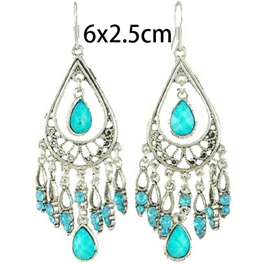 Turquoise jewelry,Contrast Color jewelry,Teardrop Design Rhinestone Turquoise Tribal Earrings
