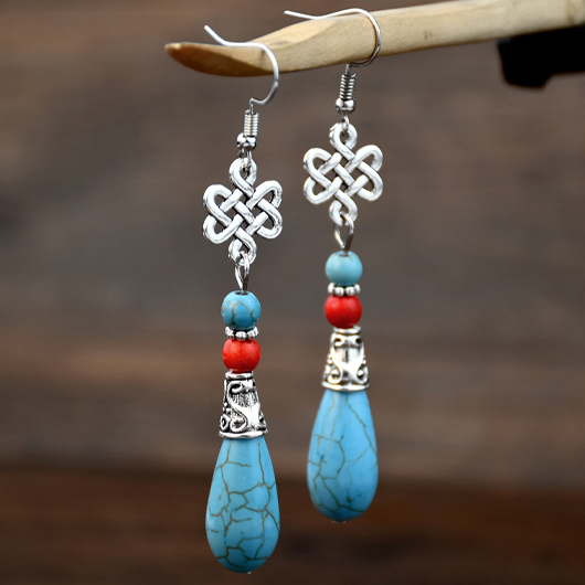 Silvery White jewelry,Contrast Color jewelry,Chinese Knot Design Teardrop Silvery White Earrings