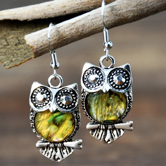Silver jewelry,Contrast Color jewelry,Owl Shape Design Alloy Silver Earrings
