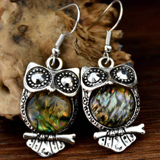 Silver jewelry,Contrast Color jewelry,Owl Shape Design Alloy Silver Earrings