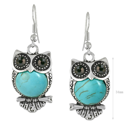 Turquoise jewelry,Contrast Color jewelry,Owl Shape Design Turquoise Alloy Earrings