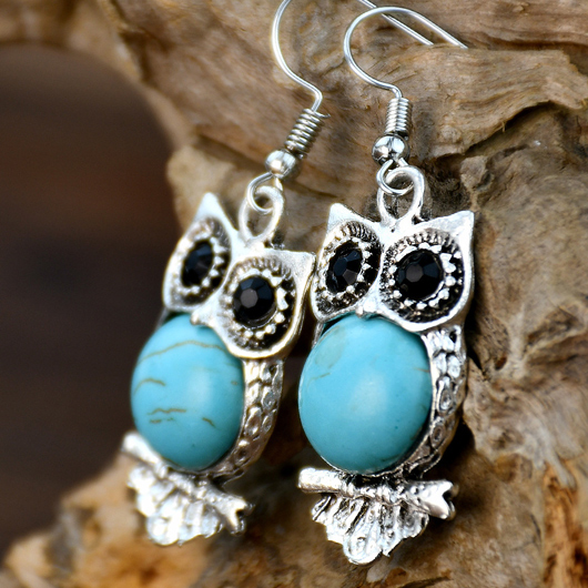 Turquoise jewelry,Contrast Color jewelry,Owl Shape Design Turquoise Alloy Earrings