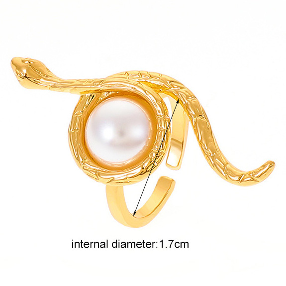 Gold jewelry,White jewelry,Contrast Color jewelry,Gold Metal Pearl Snake Design Ring