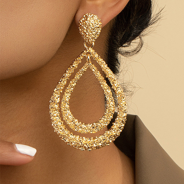 Teardrop Design Gold Metal Detail Earrings