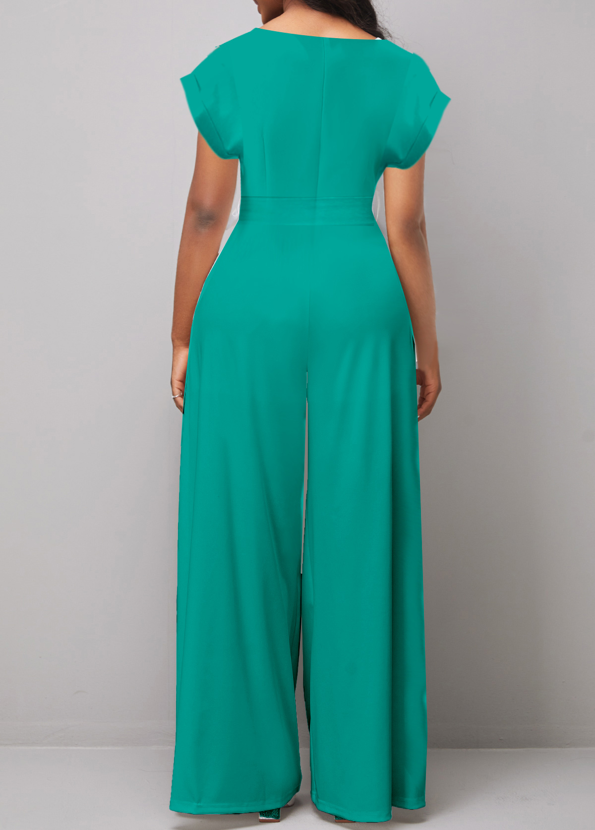 Mint Green jumpsuits & rompers,Plain Color jumpsuits & rompers,ROTITA Button Mint Green Long Split Neck Jumpsuit
