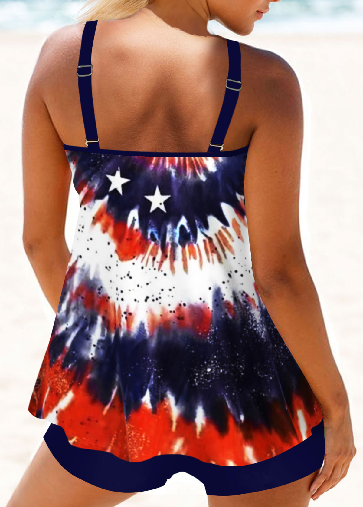 Navy swimwear,Flag swimwear,ROTITA Circular Ring Navy Tie Dye Print Tankini Top
