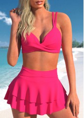 ROTITA Spaghetti Strap High Waisted Ruffle Hem Bikini Set