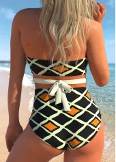 Multi Color swimwear,Geometric swimwear,ROTITA High Waisted Geometric Print Halter Bikini Set 