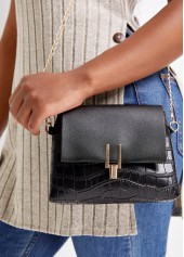 Black accessories,Plain Color accessories,Black Chains Design Pushlock Shoulder Bag