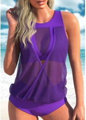 ROTITA Mesh Purple Mid Waisted Tankini Set