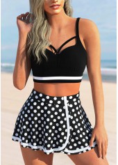 Black swimwear,Dot swimwear,ROTITA Cut Out Black Polka Dot Bikini Top