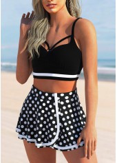 Black swimwear,Dot swimwear,ROTITA Cut Out Black Polka Dot Bikini Top