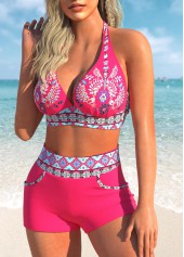 Hot Pink swimwear,Tribal swimwear,Floral swimwear,Geometric swimwear,Plants swimwear,ROTITA Tie Hot Pink Tribal Print Bikini Top