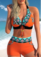 Orange swimwear,Tribal swimwear,ROTITA Tie Orange Tribal Print Bikini Top