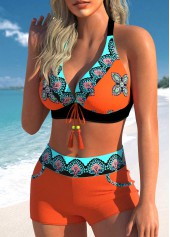 Orange swimwear,Tribal swimwear,ROTITA Tie Orange Tribal Print Bikini Top