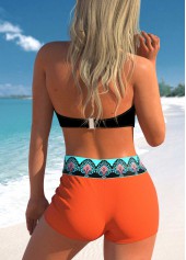 Orange swimwear,Tribal swimwear,ROTITA Tie Orange Tribal Print Bikini Top