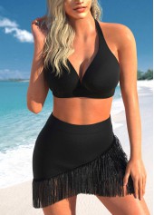 Tie Back Backless Black Bikini Set