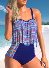 Navy swimwear,Tribal swimwear,ROTITA Tassel Navy Tribal Print Bikini Top