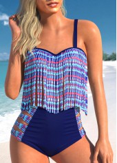 Navy swimwear,Tribal swimwear,ROTITA Tassel Navy Tribal Print Bikini Top