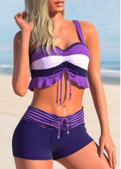 Purple swimwear,Striped swimwear,ROTITA Purple Striped Mid Waisted Swim Shorts