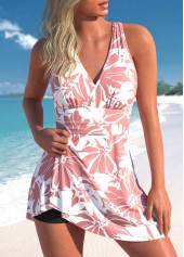 Tankini-Set mit überkreuztem rosa Blumenmuster