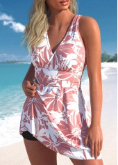 Pink swimwear,White swimwear,Floral swimwear,ROTITA Criss Cross Pink Floral Print Swimdress Top