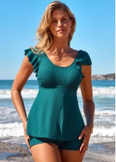 Turquoise swimwear,Plain Color swimwear,ROTITA Cut Out Turquoise High Waisted Tankini Set