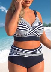 Navy swimwear,White swimwear,Striped swimwear,ROTITA Criss Cross Navy Striped Bikini Top