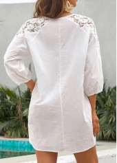 White swimwear,Plain Color swimwear,Patchwork Lace Tie White Cover Up