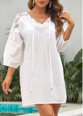 White swimwear,Plain Color swimwear,Patchwork Lace Tie White Cover Up