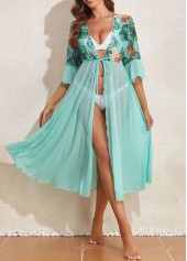 Ruffle Mint Green Leaf Print Cover Up