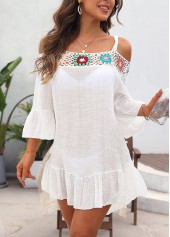 White swimwear,Plain Color swimwear,Patchwork White Geometric Print Cover Up