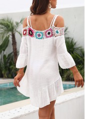 White swimwear,Plain Color swimwear,Patchwork White Geometric Print Cover Up