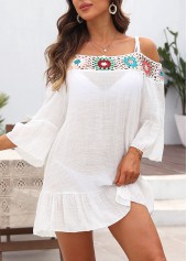 White swimwear,Plain Color swimwear,Patchwork White Geometric Print Cover Up