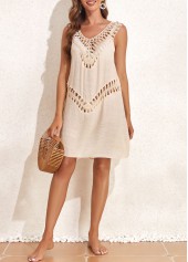 Skin Color swimwear,Plain Color swimwear,Patchwork V Neck Skin Color Cover Up