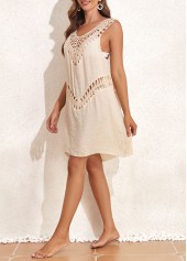 Skin Color swimwear,Plain Color swimwear,Patchwork V Neck Skin Color Cover Up