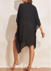 Black swimwear,Plain Color swimwear,Breathable Button Up Black Cover Up