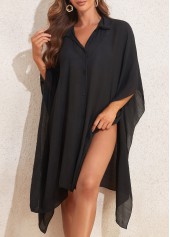 Black swimwear,Plain Color swimwear,Breathable Button Up Black Cover Up