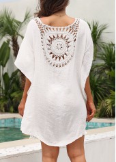 White swimwear,Plain Color swimwear,Tassel Weave Asymmetric Hem White Cover Up