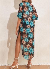 Multi Color swimwear,Floral swimwear,Split Multi Color Floral Print Cover Up