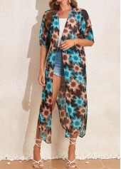 Multi Color swimwear,Floral swimwear,Split Multi Color Floral Print Cover Up