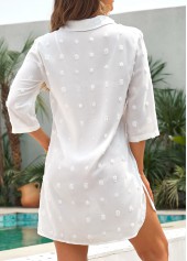White swimwear,Plain Color swimwear,Pocket Shirt Collar White Cover Up