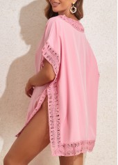 Light Pink swimwear,Plain Color swimwear,Patchwork Side Slit Light Pink Cover Up