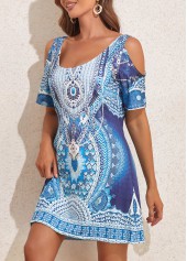 Blue swimwear,Tribal swimwear,Cut Out Blue Tribal Print Cover Up