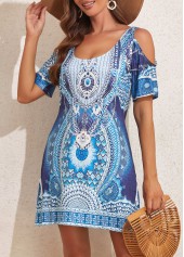 Cut Out Blue Tribal Print Cover Up