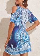 Blue swimwear,Tribal swimwear,Cut Out Blue Tribal Print Cover Up