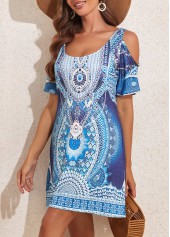 Blue swimwear,Tribal swimwear,Cut Out Blue Tribal Print Cover Up