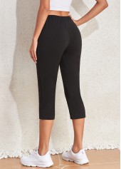 Black bottoms,Plain Color bottoms,Pocket Black Regular Drawastring High Waisted Pants