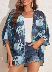 Blue swimwear,Plants swimwear,Floral swimwear,Lightweight Blue Plants Print Cover Up